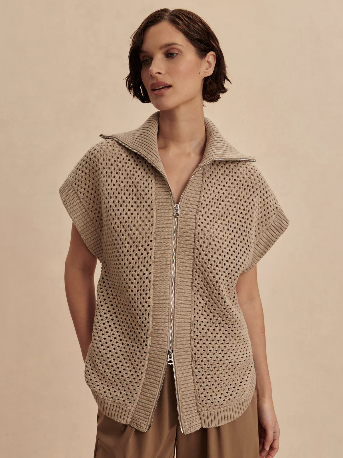 Gianna Zip-Through Vest in Cashmere Stone