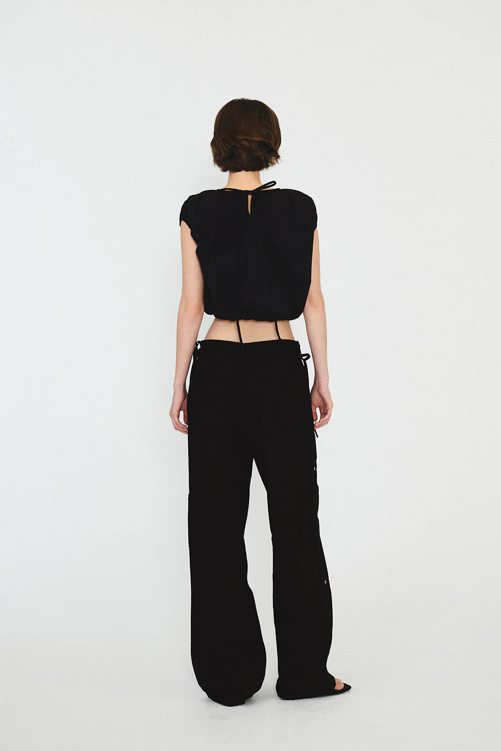 RIBBON STRAP POCKET DENIM PANTS IN BLACK