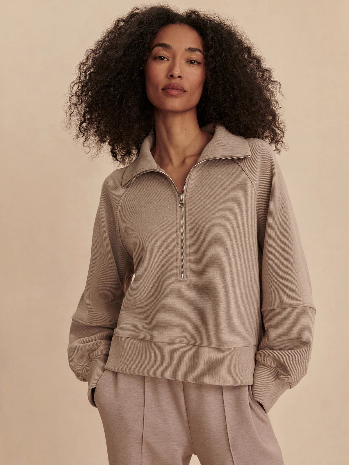 Milano Half-Zip Sweat in Taupe Marl