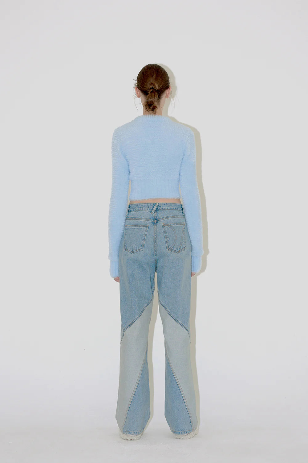 DIAGONAL SECTION DENIM PANTS IN BLUE