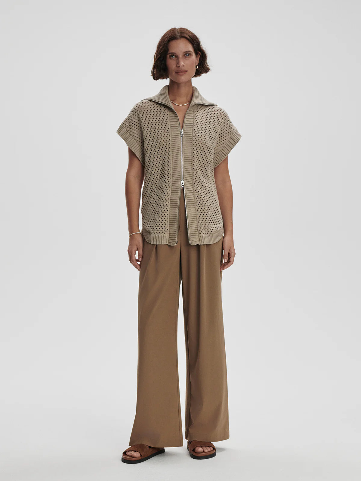 Gianna Zip-Through Vest in Cashmere Stone