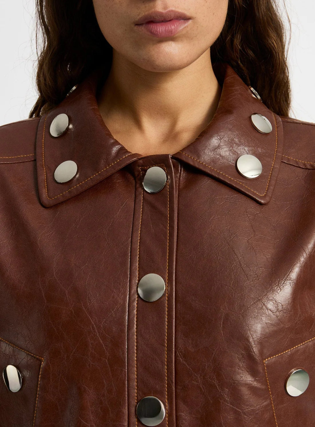 SHIRLEY BROWN FAUX LEATHER JACKET