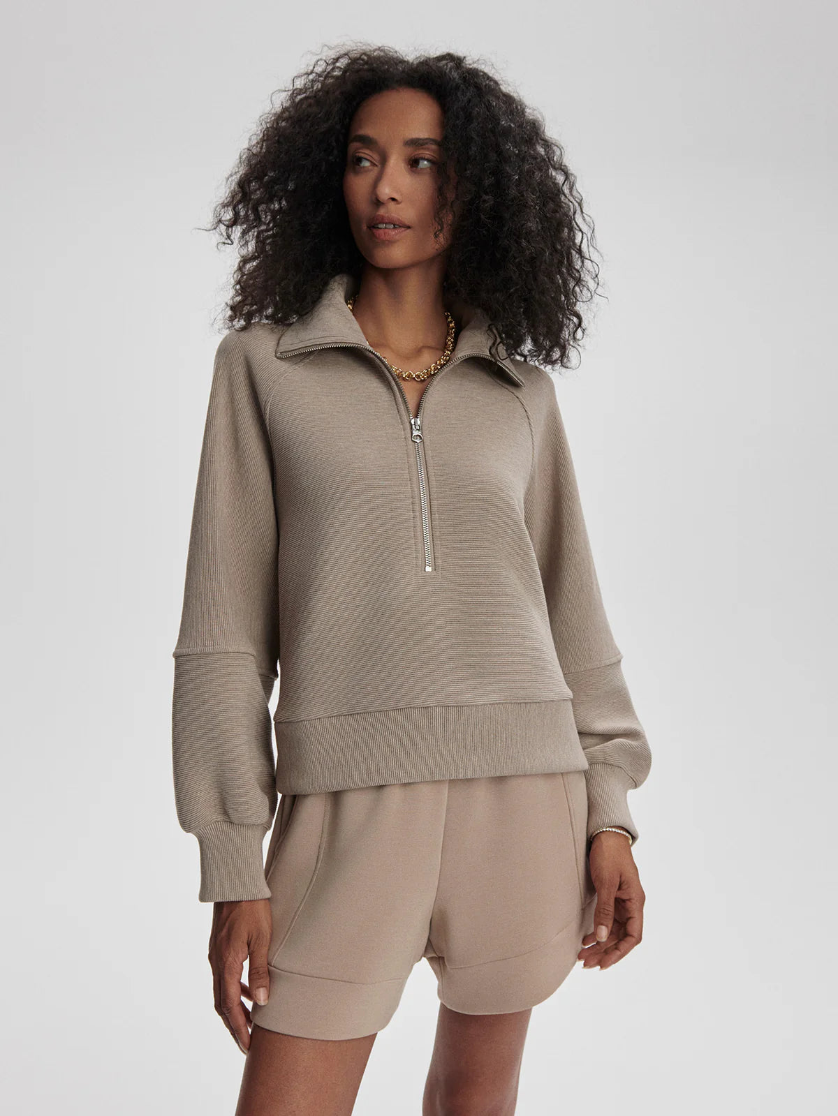 Milano Half-Zip Sweat in Taupe Marl
