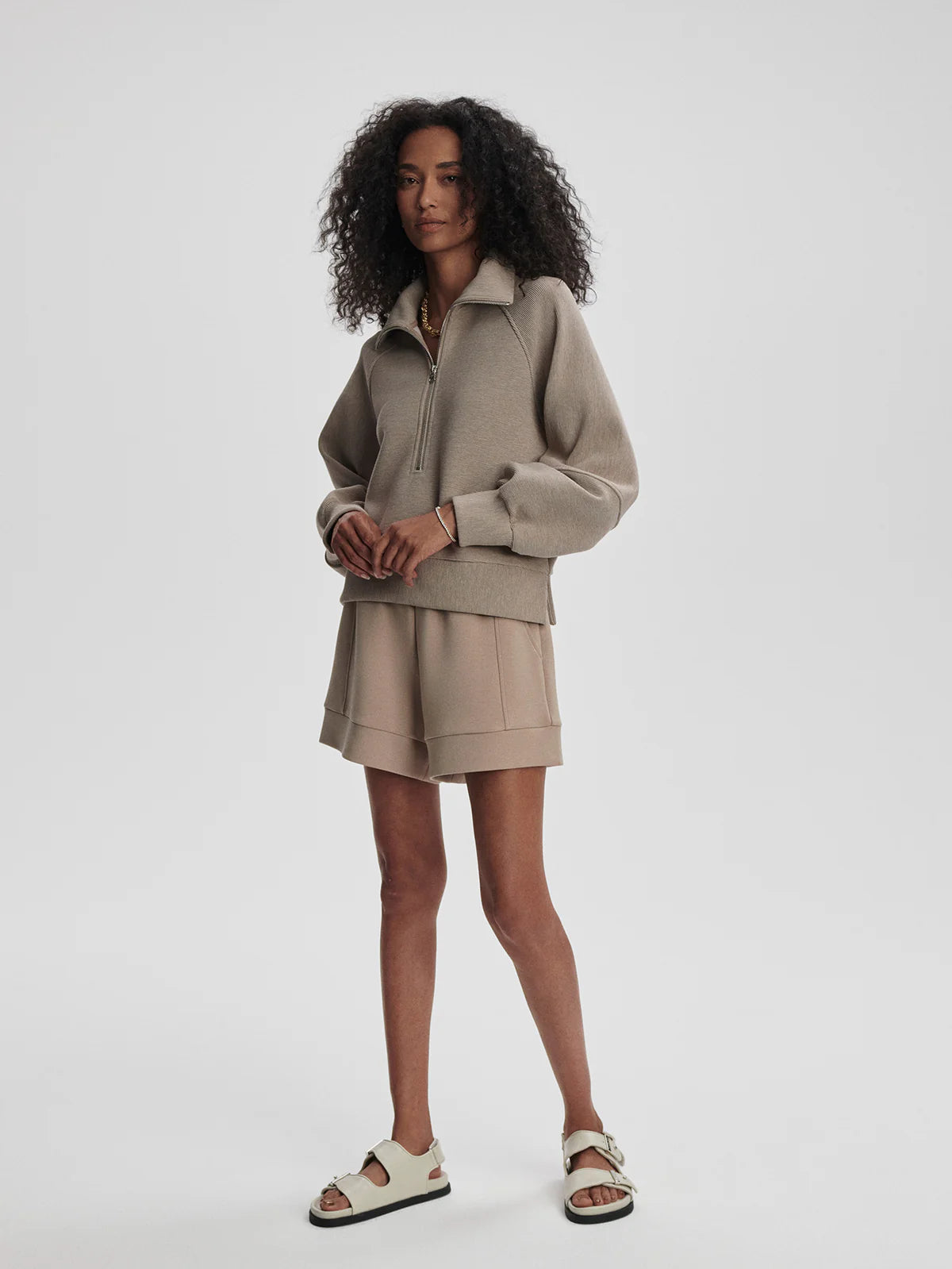 Milano Half-Zip Sweat in Taupe Marl