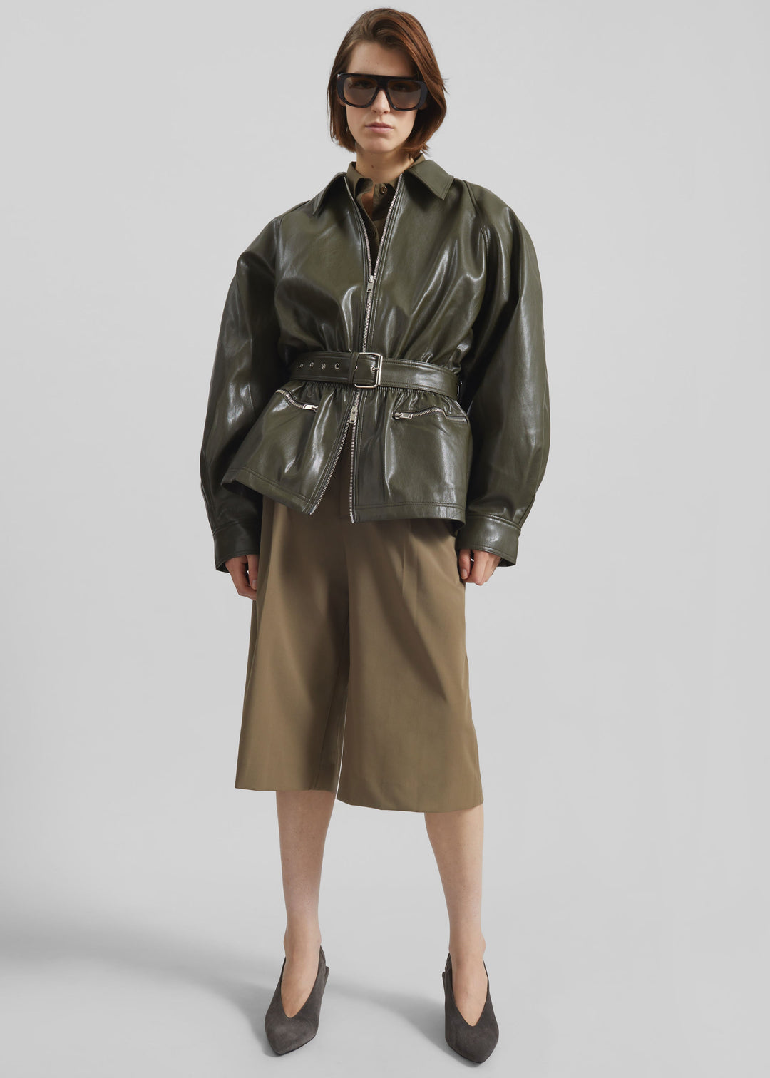 ANNE LEATHER JACKET - OLIVE
