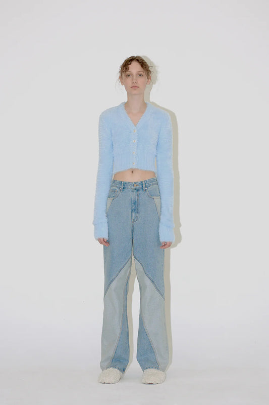 DIAGONAL SECTION DENIM PANTS IN BLUE