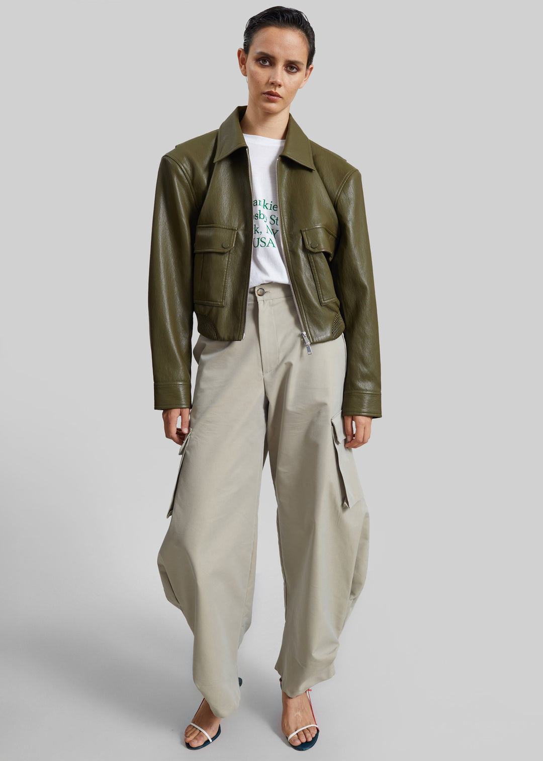 PARIS LEATHER JACKET - ARMY GREEN