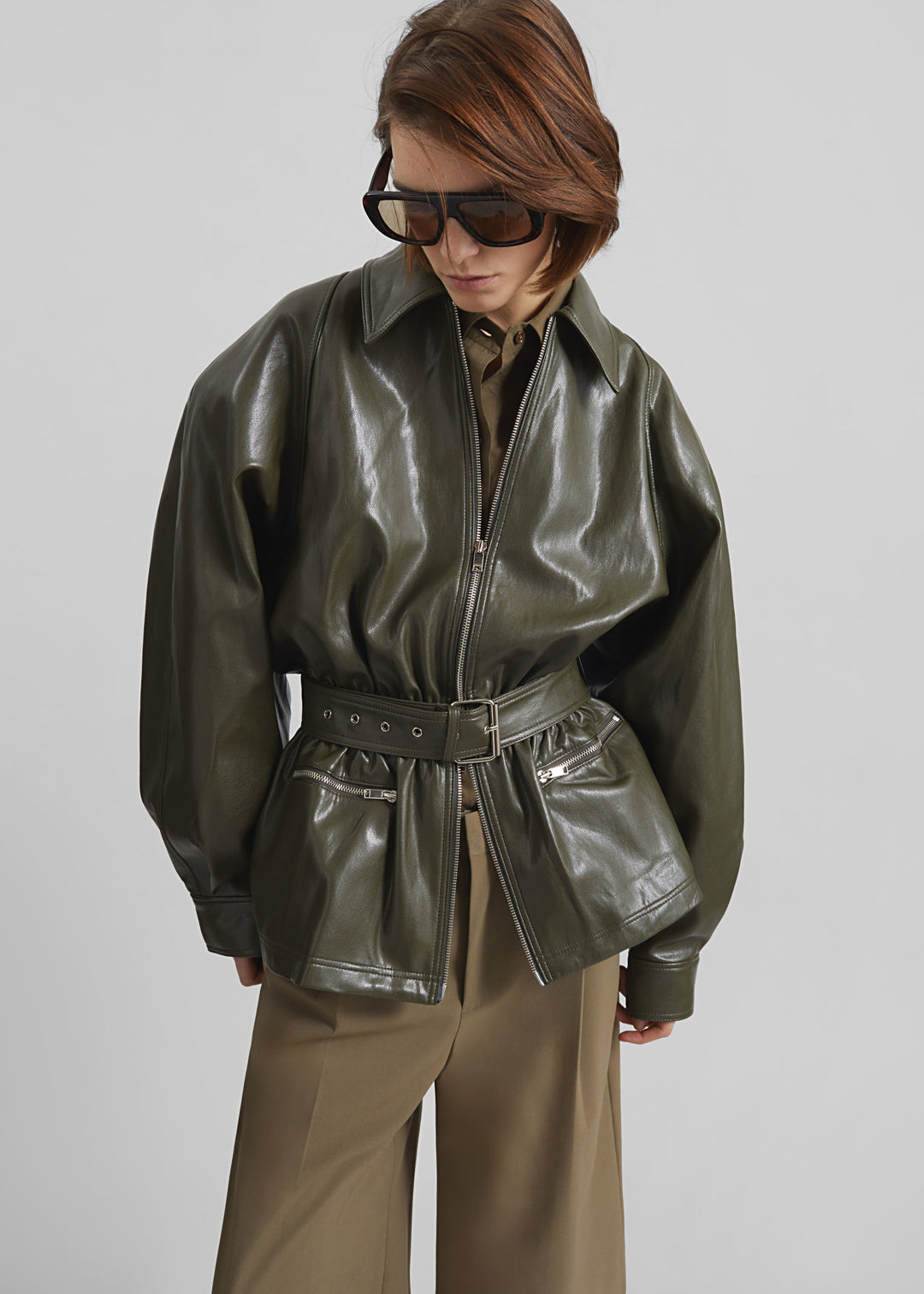 ANNE LEATHER JACKET - OLIVE