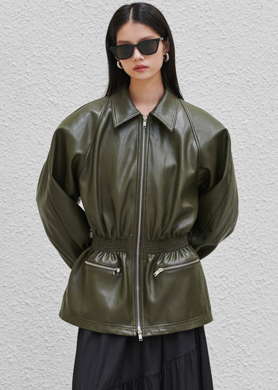 ANNE LEATHER JACKET - OLIVE