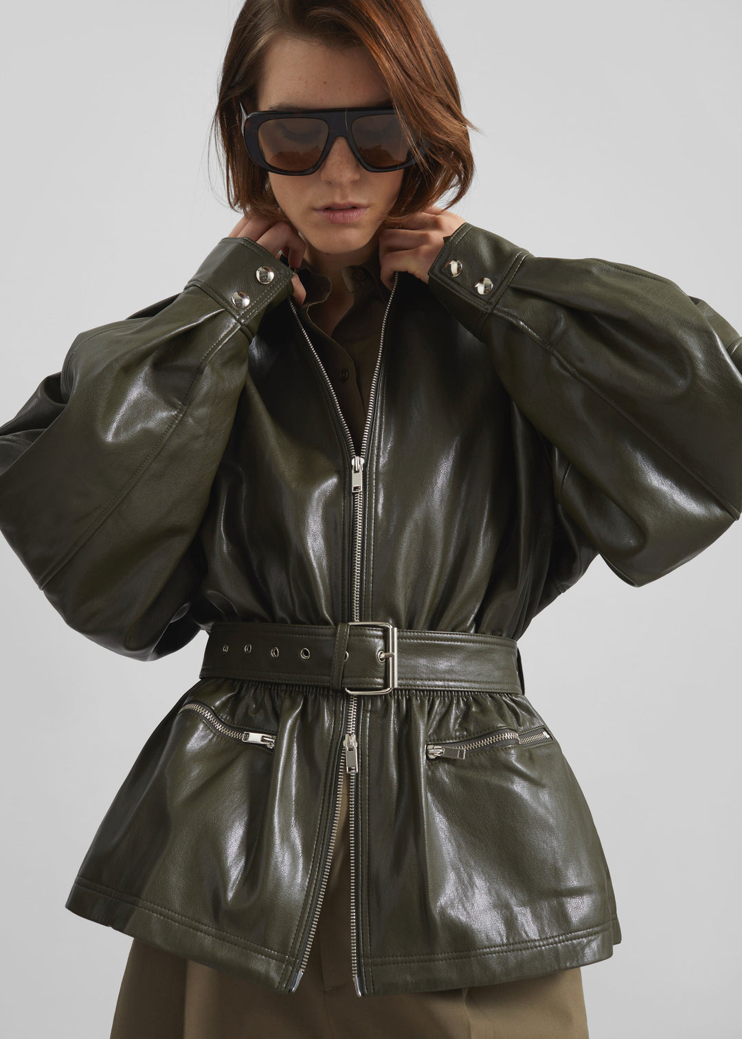 ANNE LEATHER JACKET - OLIVE