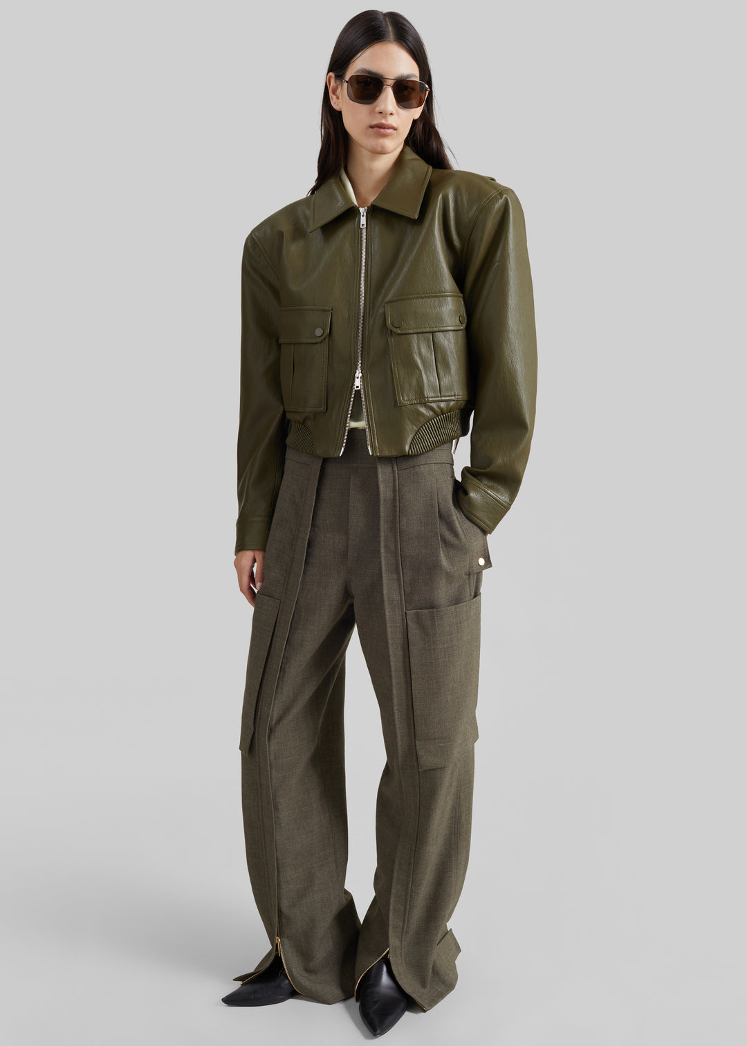 PARIS LEATHER JACKET - ARMY GREEN