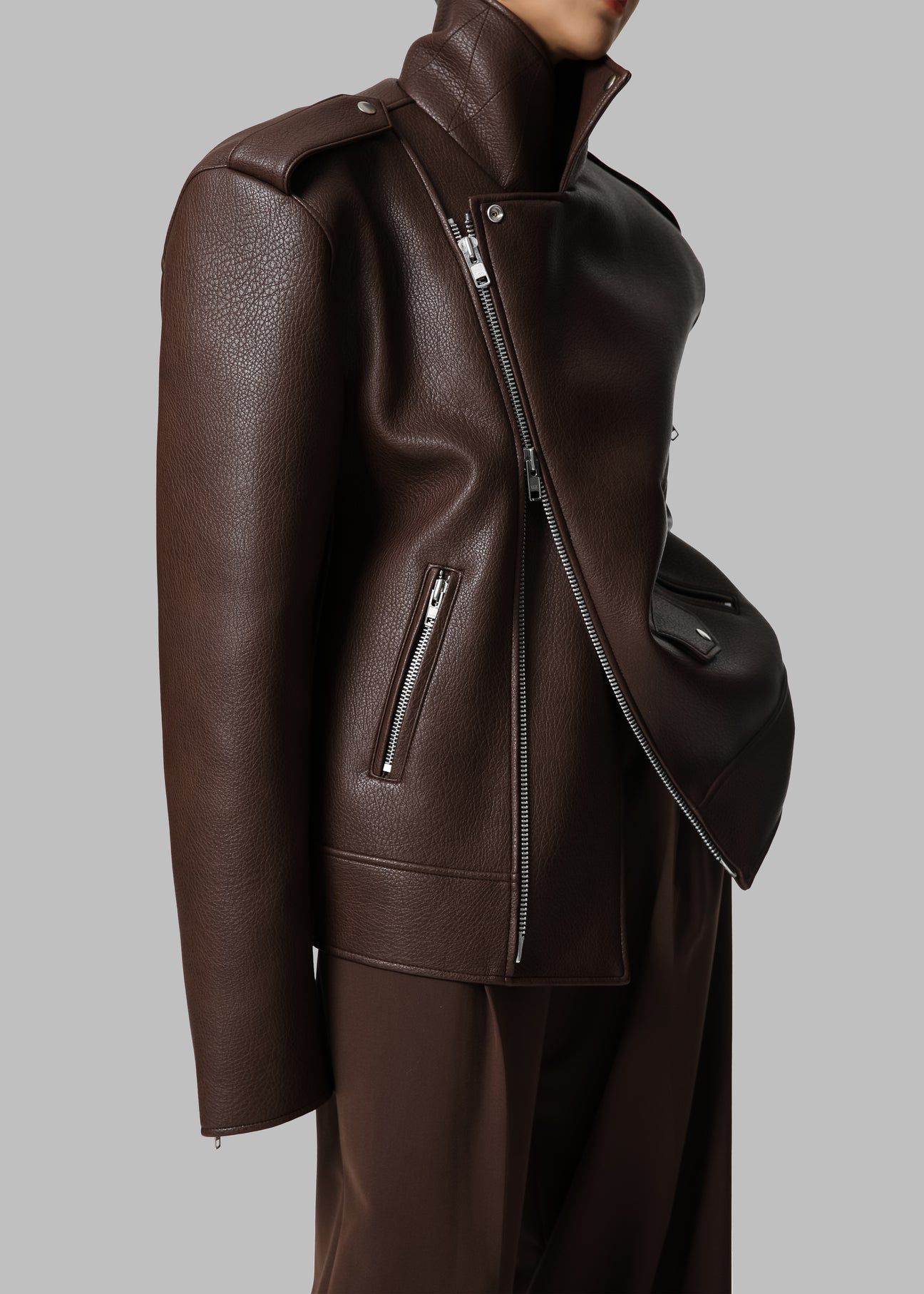 CHICAGO OVERSIZED BIKER JACKET - BROWN