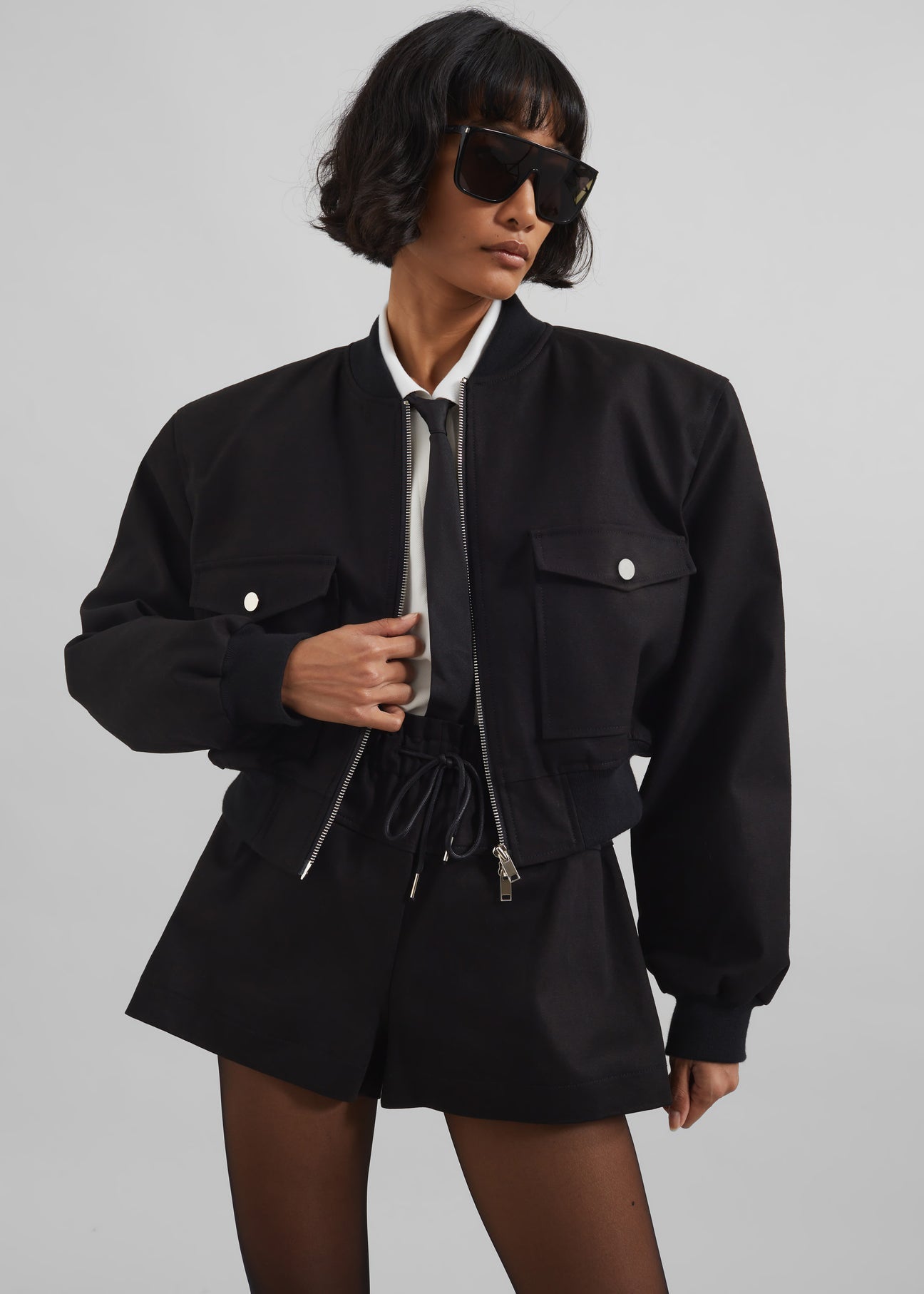 POMONA CROP BOMBER JACKET - BLACK