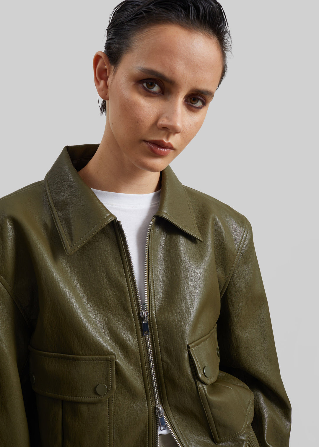 PARIS LEATHER JACKET - ARMY GREEN