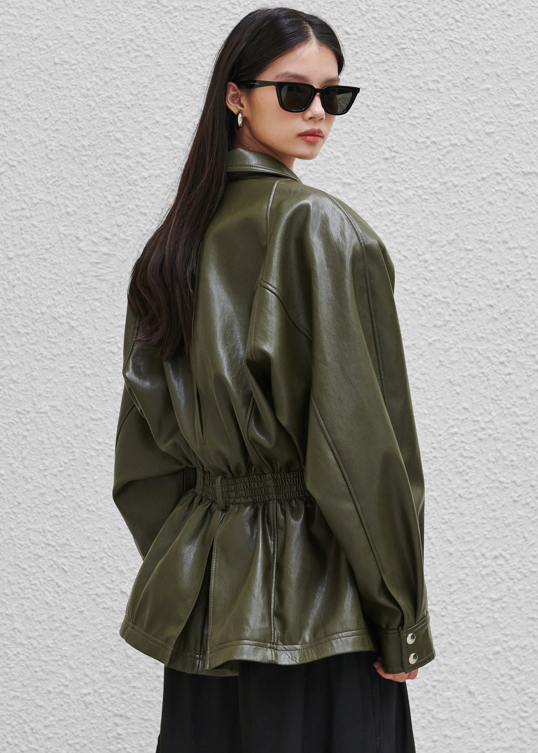 ANNE LEATHER JACKET - OLIVE