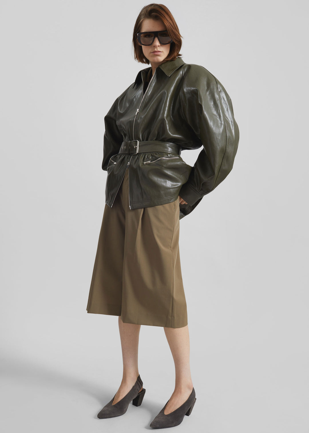 ANNE LEATHER JACKET - OLIVE