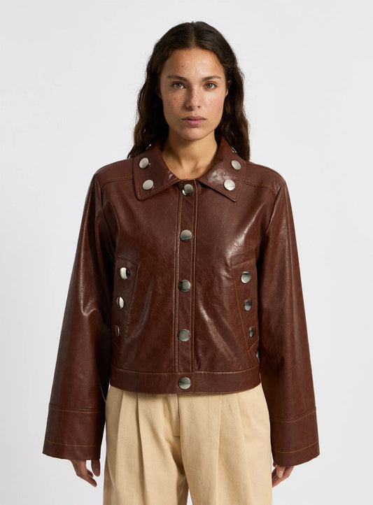 SHIRLEY BROWN FAUX LEATHER JACKET