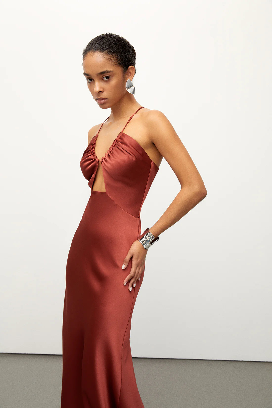 ANDREA BROWN SATIN DRESS