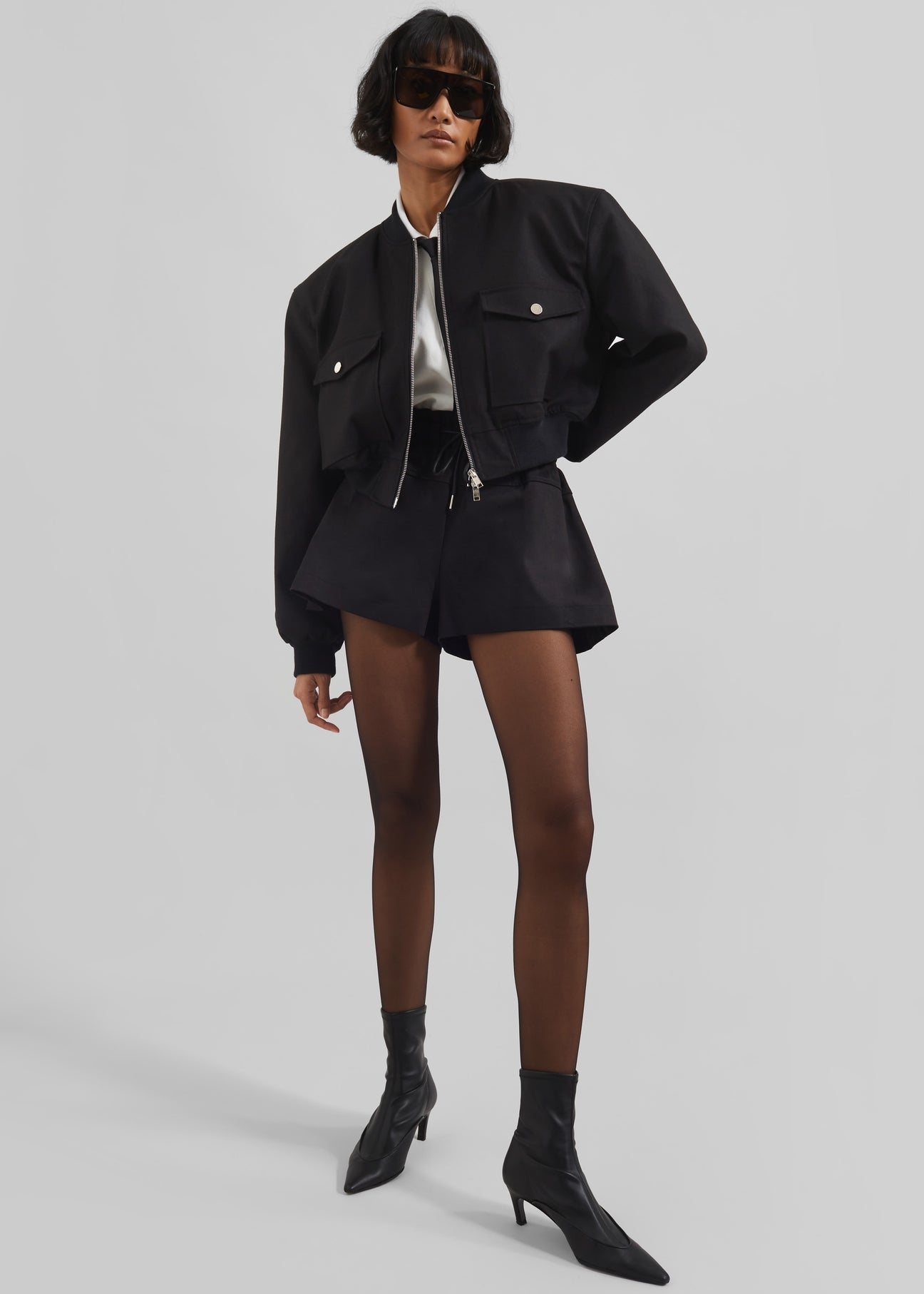 POMONA CROP BOMBER JACKET - BLACK