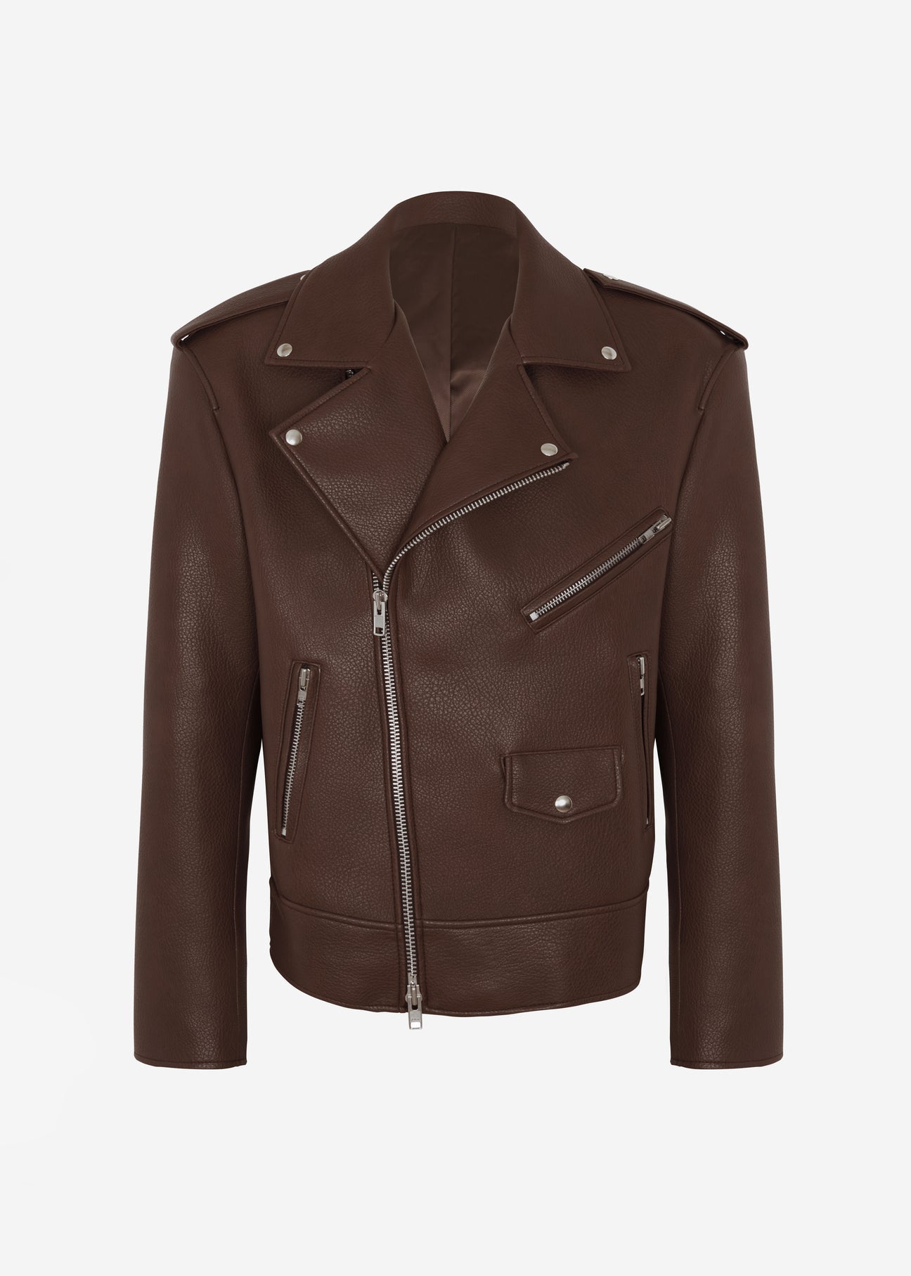 CHICAGO OVERSIZED BIKER JACKET - BROWN