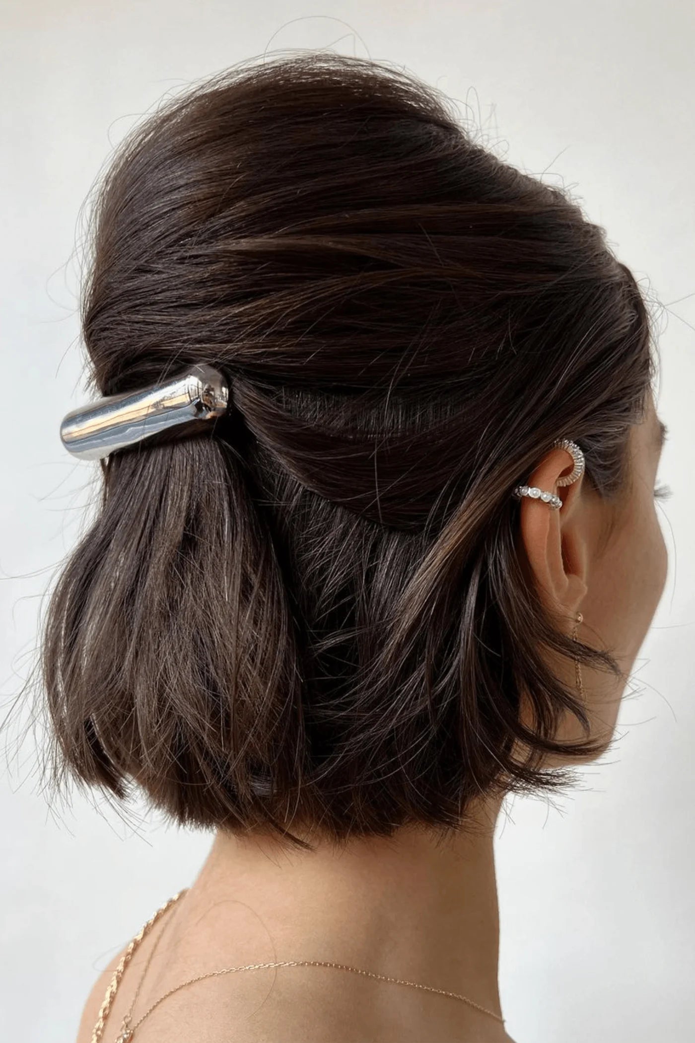 GLOSSY BAR BARRETTE RHODIUM