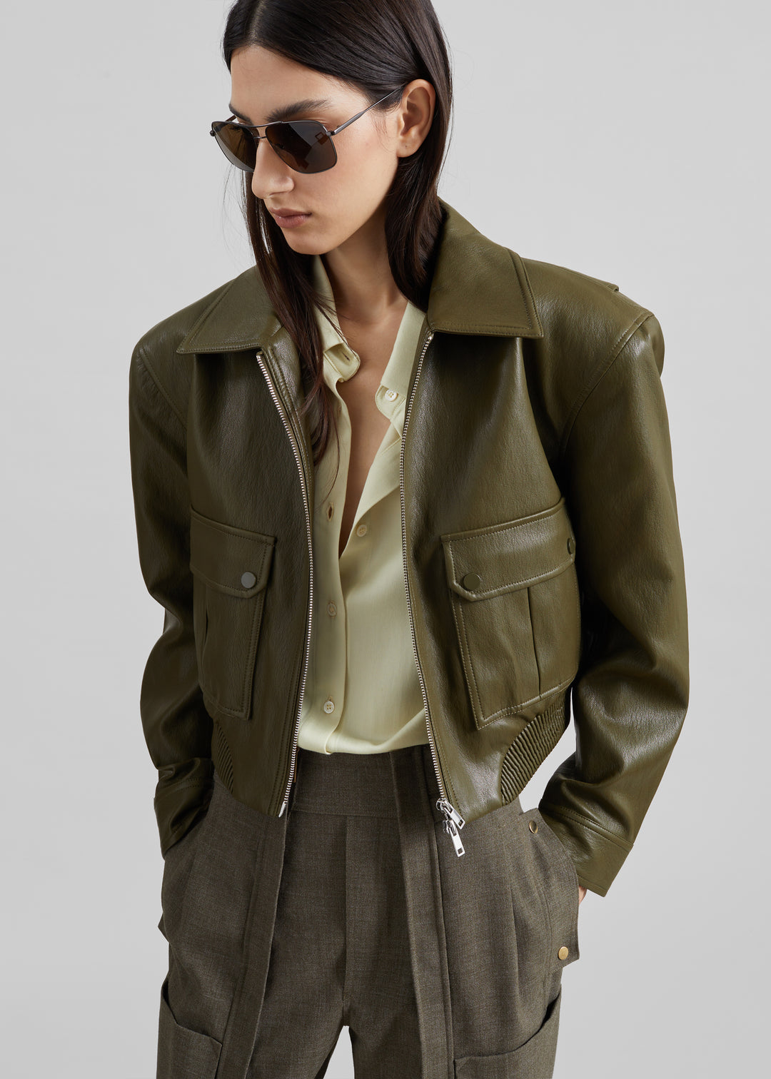 PARIS LEATHER JACKET - ARMY GREEN
