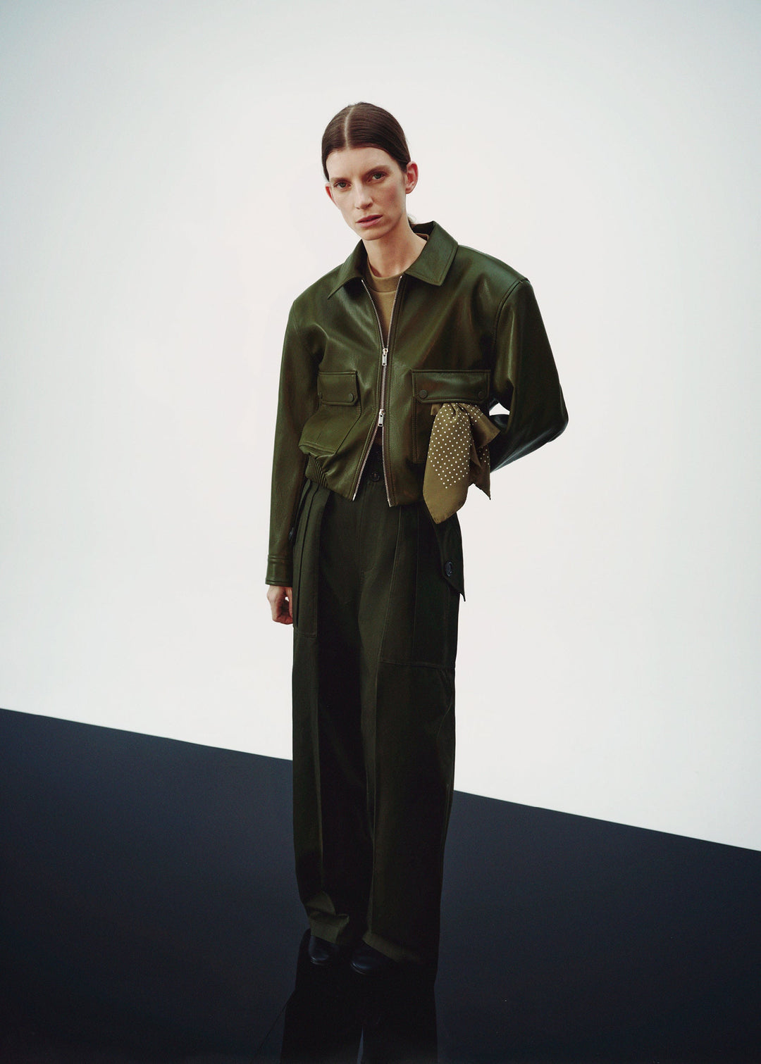 PARIS LEATHER JACKET - ARMY GREEN