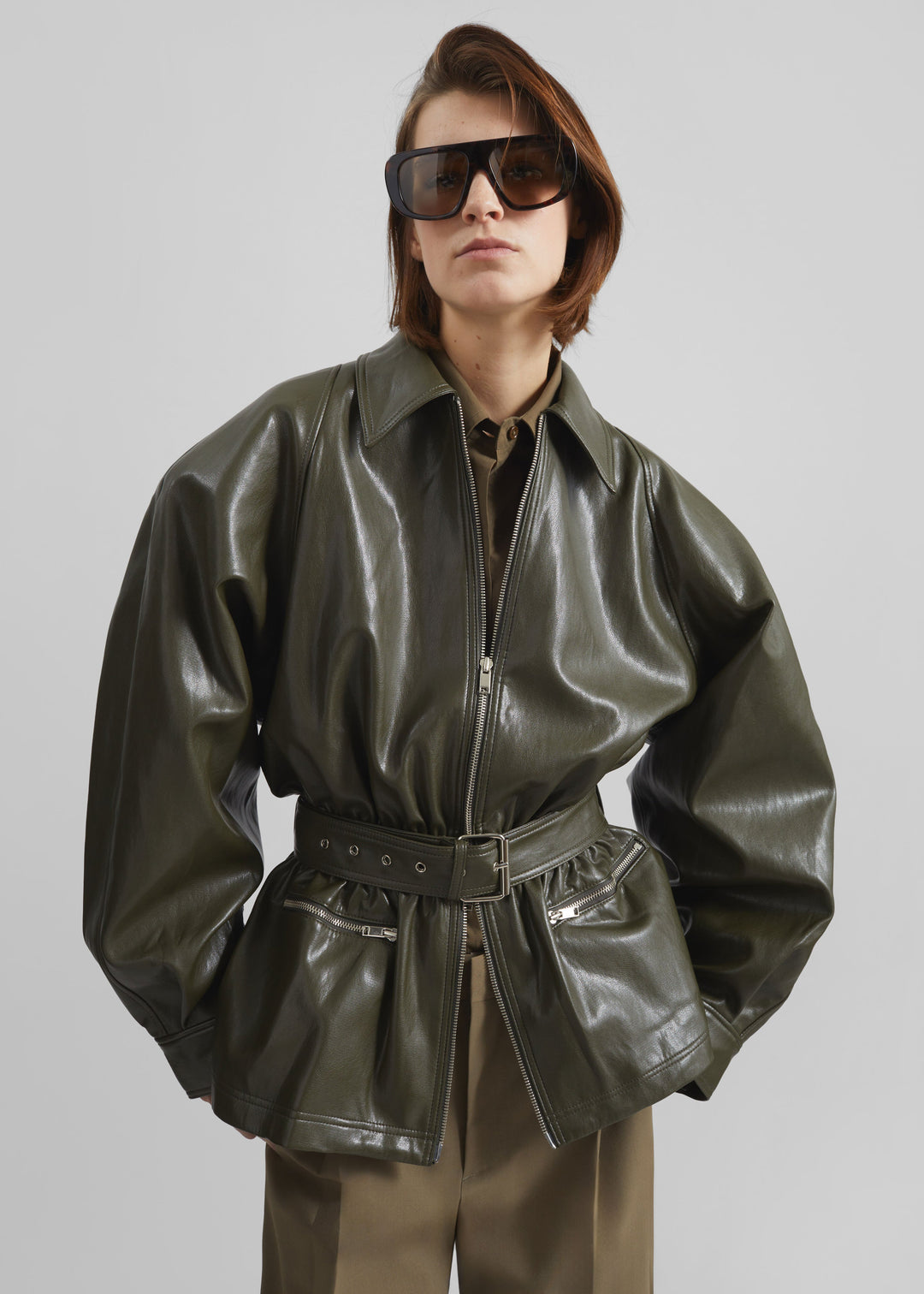 ANNE LEATHER JACKET - OLIVE