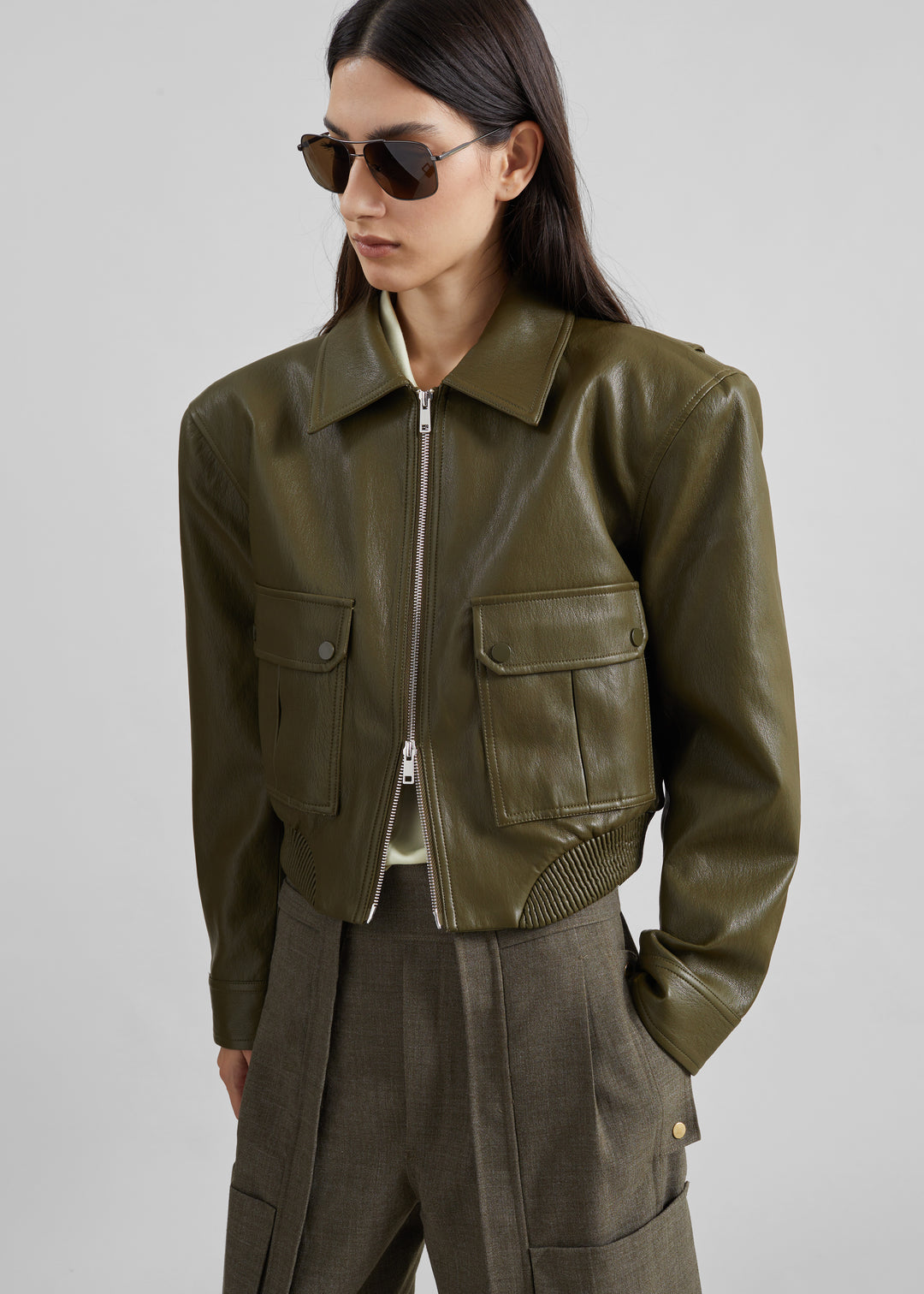 PARIS LEATHER JACKET - ARMY GREEN