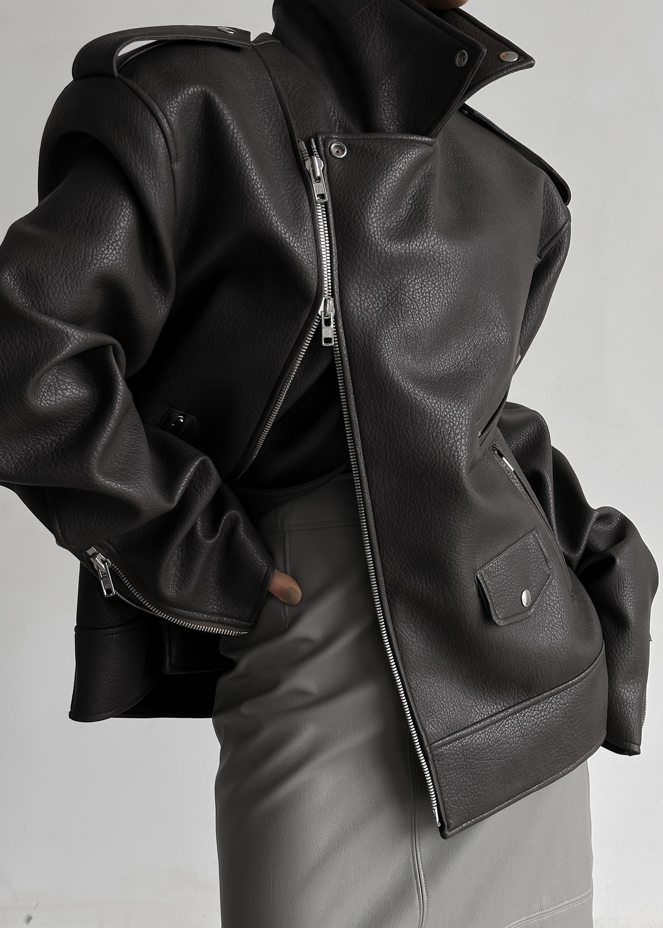 CHICAGO OVERSIZED BIKER JACKET - CHARCOAL