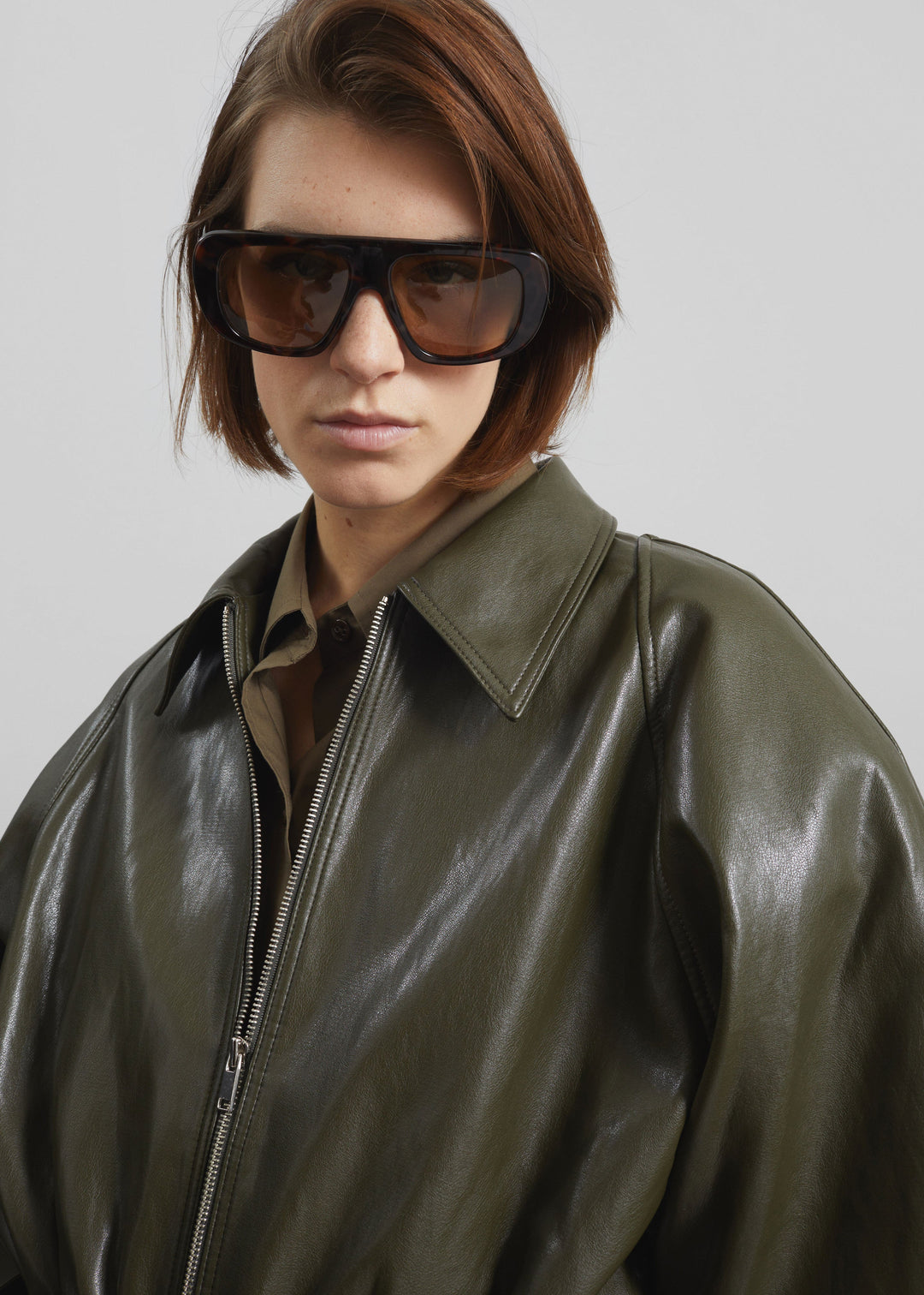 ANNE LEATHER JACKET - OLIVE