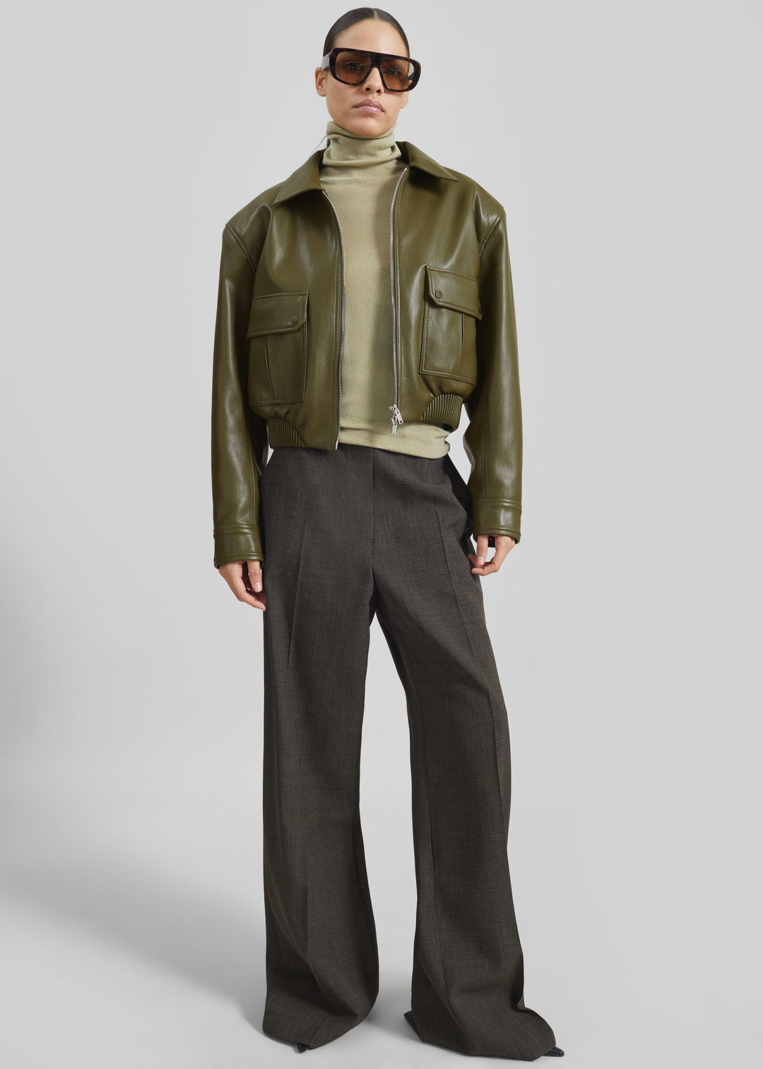 PARIS LEATHER JACKET - ARMY GREEN