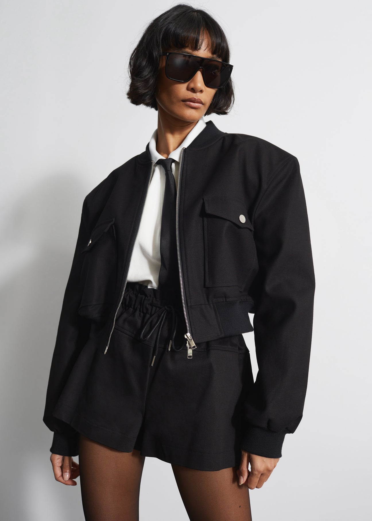 POMONA CROP BOMBER JACKET - BLACK