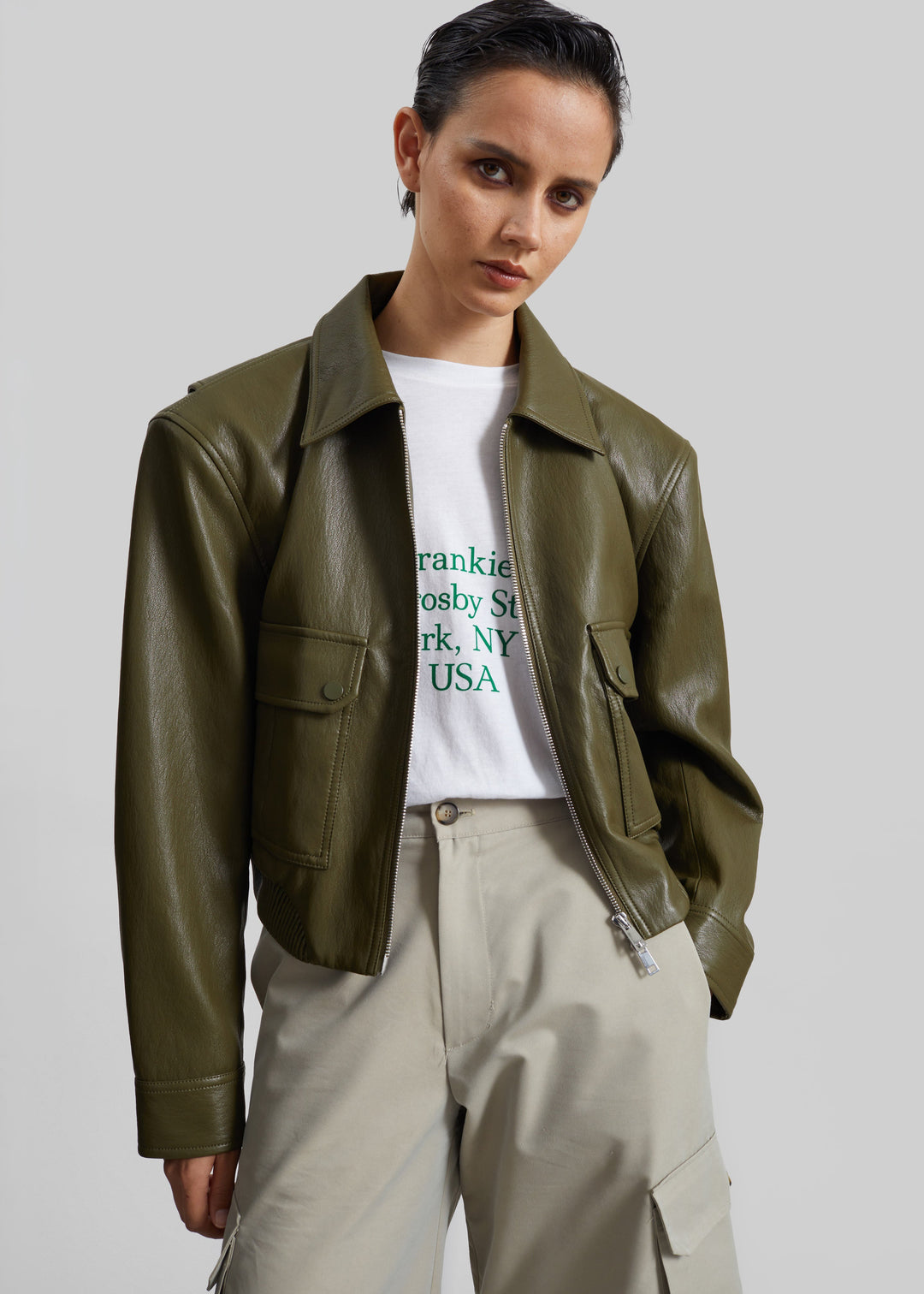 PARIS LEATHER JACKET - ARMY GREEN