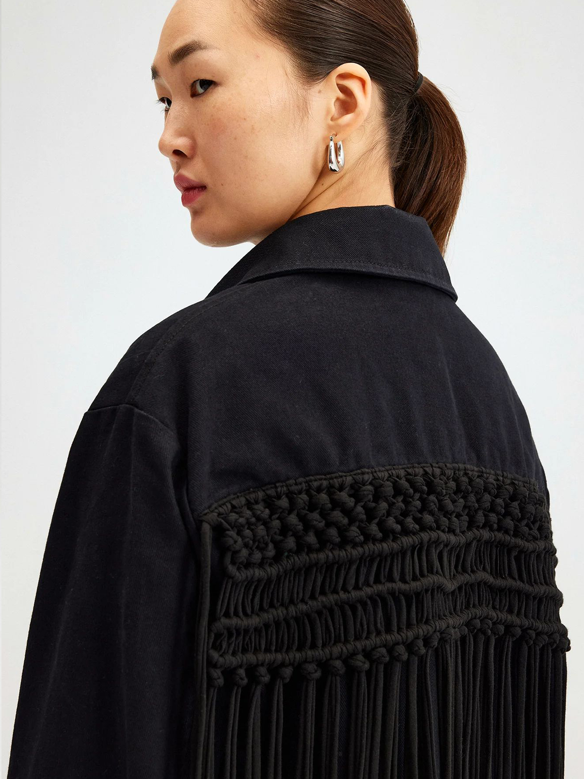 CAMI MACRAME DENIM JACKET IN BLACK