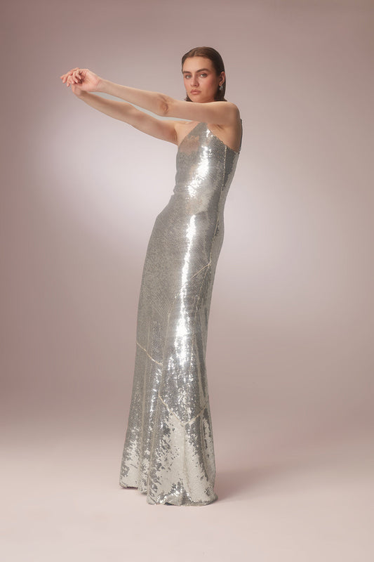 ONE SHOULDER SEQUIN LONG DRESS